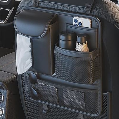Backseat Car Organizer,5 Storage Pocketscar Seat Organizer,Car Storage Organizer with Foldable Food Tray,Car Seat Back Protectors Kick Mats Travel Accessories