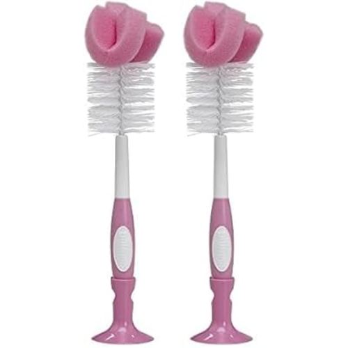 Dr. Brown's Reusable Sponge Baby Bottle Cleaning Brush with Suction Cup Stand, Scrubber and Nipple Cleaner, Pink 2-Pack