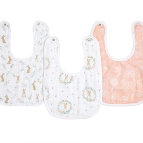 Blushing Bunnies Cotton Muslin Snap Bibs 3pk | aden + anais