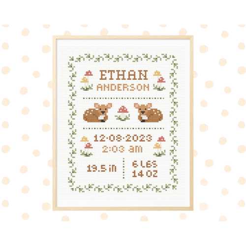 Birth announcement cross stitch pattern, nursery decoration, newborn cross stitch pattern, gift for baby, custom cross stitch pattern pdf
