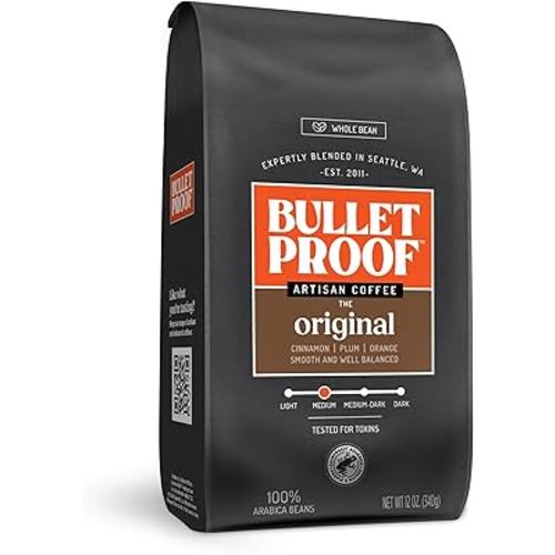 Bulletproof Original Medium Roast Whole Bean Coffee, 12 Ounces, Clean Coffee Tested for Toxins, Packaging May Vary