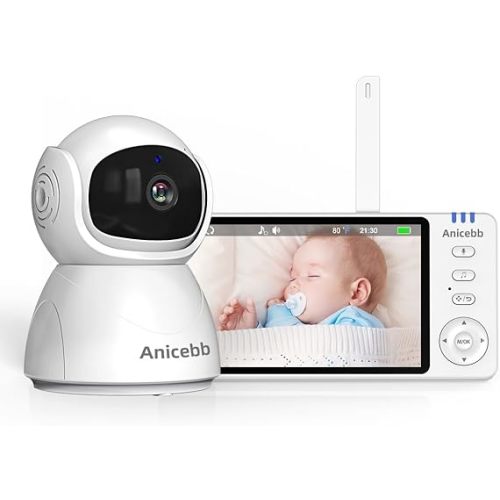 Video Baby Monitor with Camera and Audio, No WiFi Hack-Proof Security, 5" LCD Remote Pan-Tilt-Zoom, 31H Long Battery Life, 1000ft Range, Night Vision, Temperature & Cry Alarms, 2-Way Talk