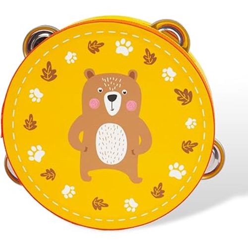 Tambourines Musical Instrument for Kids and Adults, 6 inch Wooden Hand Held Drum Bell Tamborine with Birch Metal Jingles Percussion Hand Tambourine Educational Gift for KTV, Party, Game