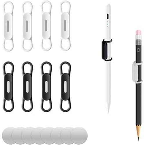 Magnetic Pen Holders Set of 8,Silicone Adjustable Pen Pencil Holder,Flexible Pencil Holder for Refrigerator,Whiteboards,Desk Accessories & Teacher Supplies(White-4,Black-4)
