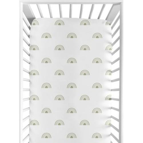 White and Sage Boho Rainbow Collection Boy Girl Fitted Crib Sheet - Green Bohemian Celestial Sky Gender Neutral Outdoors Nature