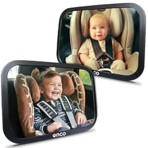 Onco Baby Car Mirror Rear Facing (2 Pack) - 100% Shatterproof & Shakeproof, Award-Winning Convex Car Mirror for Baby with 360° Rotation, Newborn Essentials (9.6 x 6.9 in)