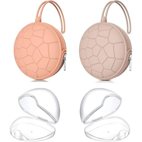 Smlpuame 4 Pack Pacifier Holder Case Set,2 Silicone Portable Pacifier Cover Pouch Bag for Diaper Bags Baby Carriage with 2 Transparent Pacifier Storage Container Box,Easy to Clean(Muted Red+Blush)