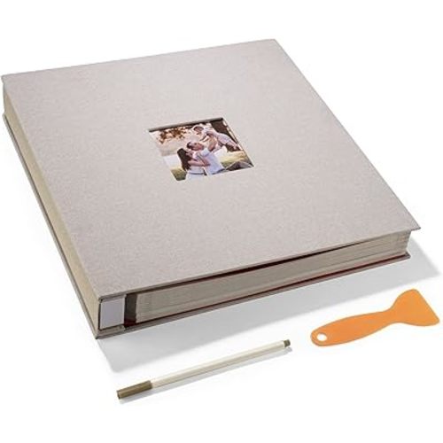 Large Photo Album Self Adhesive, DIY Scrapbook Album for 600 Photos, 13"x12.6" 120 Pages Linen Cover Memory Book(Light Beige)