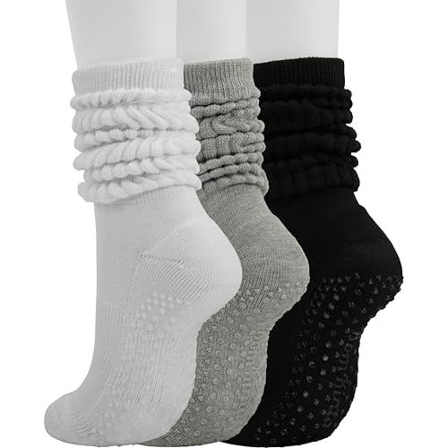 BomKinta Pilates Socks with Grips for Women - Yoga Grippy Slouch Scrunch Sock - Slipper Socks for Barre Workout Hospital