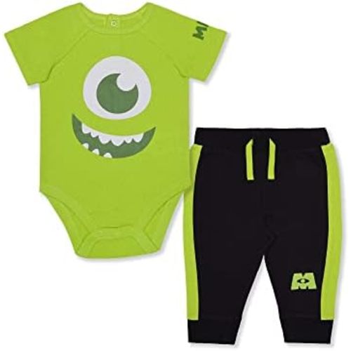 Disney Monsters Inc Boys’ Mike or Sully Short Sleeve Bodysuit and Jogger Pants Set for Newborn and Infant