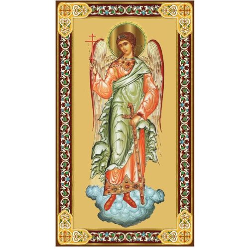 Needzo Guardian Angel Icon Orthodox Catholic Icon Protector Angel with Sword and Three Bar Cross Gold Foil 4 3/4 Inch, Religious Gifts