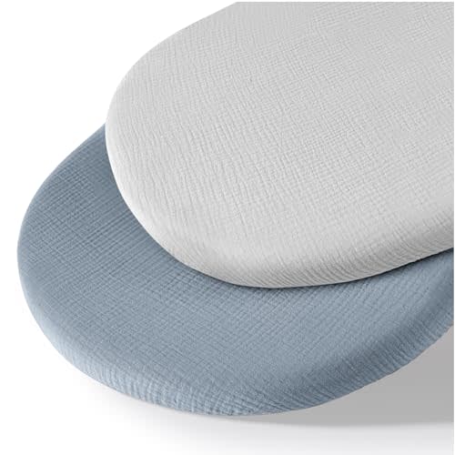MairMore Muslin Bassinet Sheets for Babies – Soft & Breathable 100% Cotton Fitted Sheets for Oval, Rectangle, Hourglass Bassinet Mattress Pads, 2-Pack (Ivory & Pink)