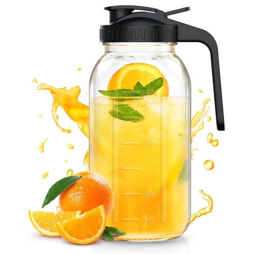 64 OZ Cold Brew Coffee Maker Pitcher, 2-Quart Glass Mason Jar Pitcher With Stainless Steel Filter, Pour Spout Handle Lid, Airtight & Leak-Proof for iced coffee Tea Lemonade - Black