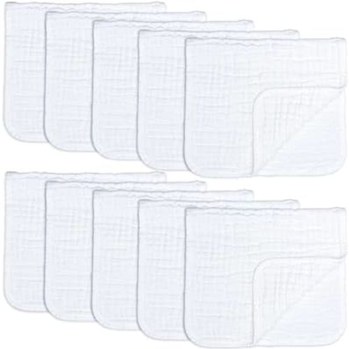 Comfy Cubs Muslin Burp Cloths Large 100% Cotton Hand Washcloths for Babies, Baby Essentials 6 Layers Extra Absorbent and Soft Boys & Girls Rags for Newborn Registry (White, 10-Pack, 20" X10")