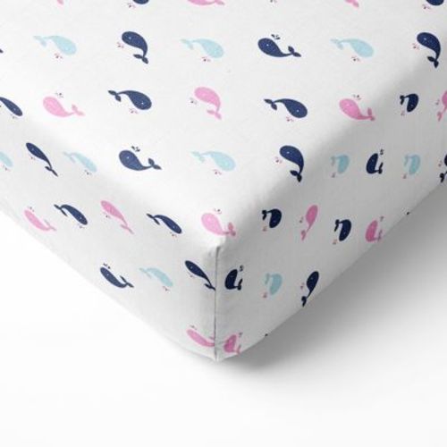 Bacati - Little Sailor Whales Girls Muslin 100 Percent Cotton Universal Baby Us Standard Crib Or Toddler Bed Fitted Sheet