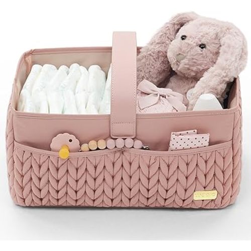 Luxurious Baby Diaper Caddy, Nursery Storage Basket for Newborn Boy and Girl, Travel Baby Basket for Diapers Baby Wipes, Organizer Tote Bag Storage Bin, Baby Shower Gifts (dusty rose)