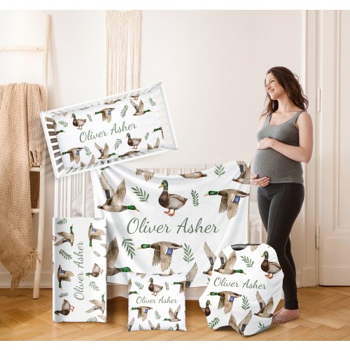 MALLARD DUCK Nursery Crib Bedding Set Personalized Baby Shower Gift Boy Blanket Fitted Crib Sheet Changing Pad Cover Car Seat Cover Pillow