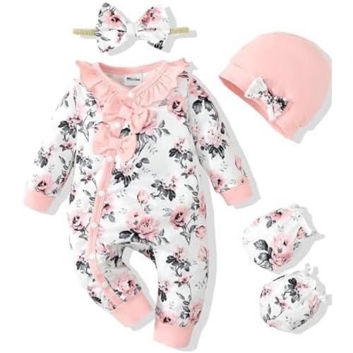 Mikrdoo Newborn Infant Baby Girl Clothes Fall Winter Outfits Long Sleeve Zipper Rompers with Headband