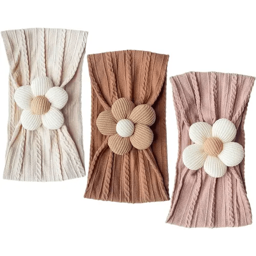 Nirvany 3 Pcs Baby Flower Headband, Nylon Baby Girl Headbands Soft Hairbands Baby Girl Accessories for Newborn Infant Toddler