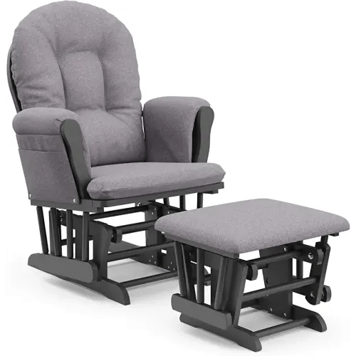 Storkcraft Premium Hoop Glider & Ottoman (Gray/Gray Swirl) — GREENGUARD Gold Certified Nursery Glider, Solid Wood Craftsmanship, Smooth-Gliding Nursery Chair and Ottoman, Award-Winning
