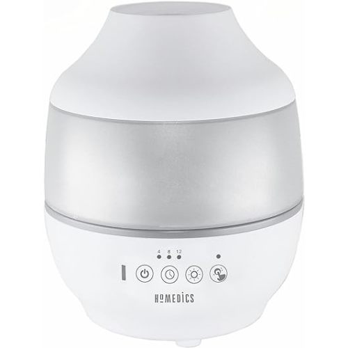 Homedics TotalComfort Humidifier – Large Air Humidifiers for Bedroom, Plants, Office – Cool Mist, Essential Oil Pads and Built-In Timer, 7-Color Night-Light, 2 Mist Settings, White