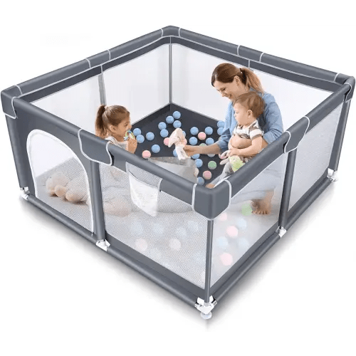 Tmsene Playpen for Toddler, 50”×50” Large Baby Playard, Indoor and Outdoor Kids Activity Center, Sturdy Safety Play Yard with Soft Breathable Mesh