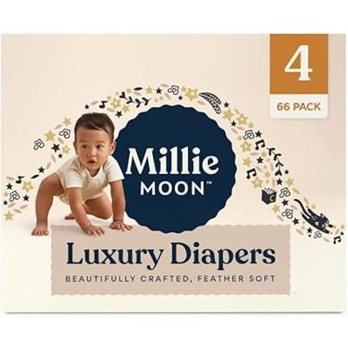 Millie Moon Luxury Diapers,Size 4, 66 Count, Absorbent, Keeps Baby Dry and Comfortable, Skin Safe Disposable Baby Diaper