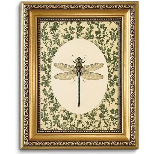 Vintage Dragonfly Gold Framed Canvas Wall Art 8x10