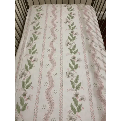 Crib Sheet - Pink and Green Stripes and Vines Cotton Crib Sheet - Just Baby Designs