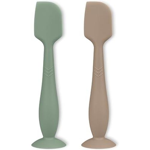 Diaper Cream Applicator Set - Soft Silicone Baby Butt Brush with Suction Base, Baby Butt Spatula, Full Size - Newborn Baby Essentials (2Packs-Natural/Sage)