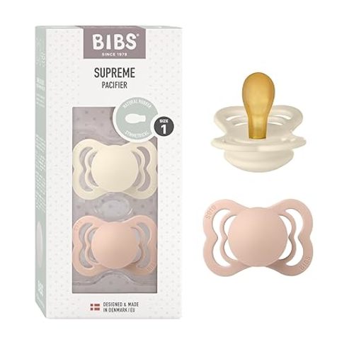 BIBS Pacifiers - Supreme Collection | BPA-Free Baby Pacifier | Made in Denmark | Set of 2 Ivory/Sage Color Premium Soothers | Size 0-6 Months