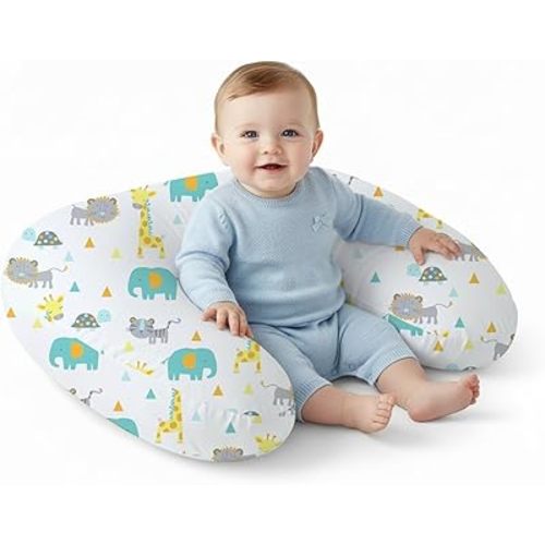 Little Grape Land Nursing Pillow, Upgraded Breast Feeding Pillow for Mom, Breastfeeding Bottle Feeding for 0–16 Months, Machine Washable Cover with Firm Breathable Filling for Tummy Time, Animals