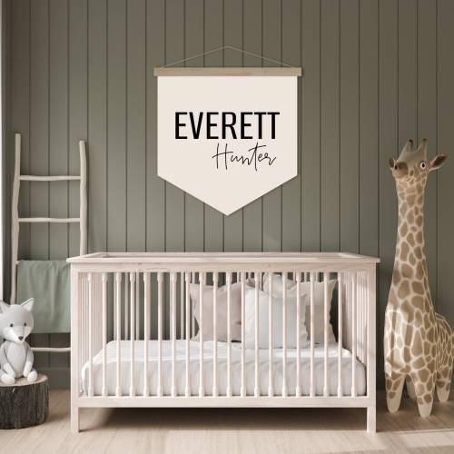 Nursery Name Sign | Baby Shower Gift | Personalized Plaque | Customize Baby Sign | Crib Art | Boys Room Decor | Neutral Colors | Flag Banner