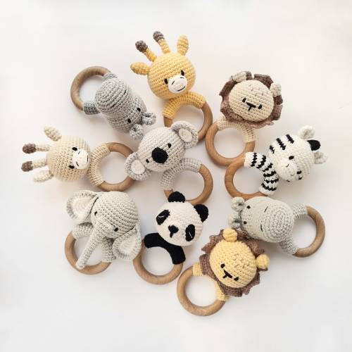 Panda Giraffe Hippo Lion Elephant Zebra Koala rattle gift for expecting, Safari animals Crochet Baby gift Newborn baby shower gift
