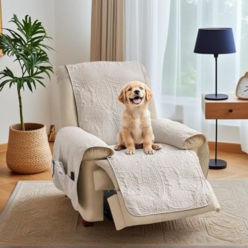 Quilted Recliner Chair Covers, Soft Lazy Boy Chair Covers, Water-Repellent Recliner Covers, Pet Friendly Chair Cover for Dogs Cats, Washable Furniture Sofa Protector (Recliner 22", Beige)
