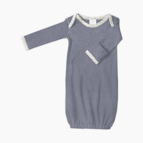 SwaddleDesigns Cotton Knit Long-sleeve Pajama Gown with Mitten Cuffs - Heathered Denim, 0-3 M