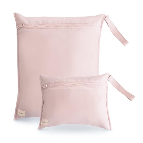 mushie Water Resistant Wet Bags | Large & Small Reusable Storage Bag for Baby Items and Travel | Zippered Pockets with Handle | Machine Washable, Set of 2 (Blush)