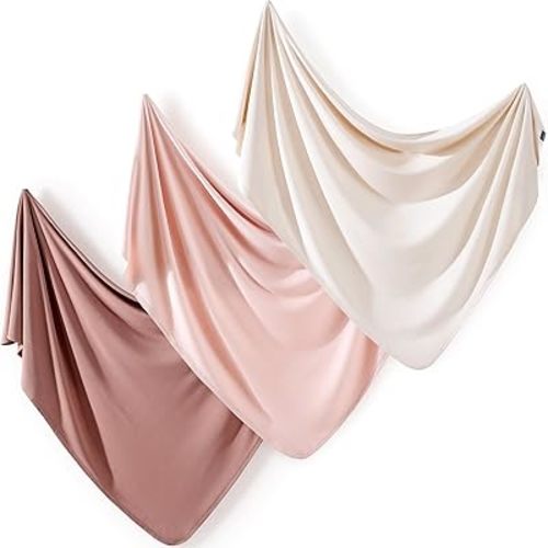 GRSSDER 3 Pack Newborn Swaddle Blankets (Beige, Pink, Dusty Rose)