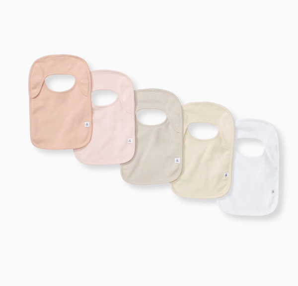Solid Organic Cotton Baby Bibs 5 Pack - Pink Sand