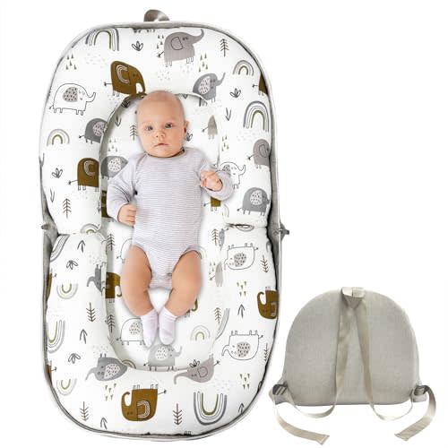 Baby Lounger, Foldable Portable Infant Lounger, Baby Nest Cover, Suitable for 0-24 Months Newborn Baby Lounger,Home Travel Dual-Purpose Baby Nest (White)