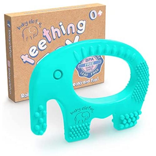 Baby Elefun Teething Toys - BPA Free Silicone, Easy to Hold Teethers with Gift Package Included, Effective Elephant Teether Ring Best for 0-6 6-12 Months Little Boy & Girl Cute Valentines Day Gifts