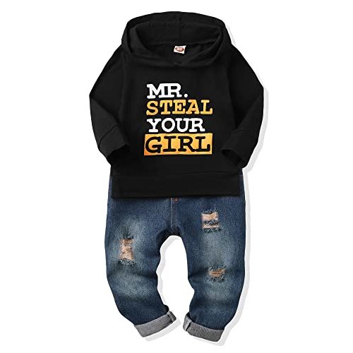 NZRVAWS Baby Boy Clothes Toddler Boy Outfit 2 3 4T 6 12 18 24 Month Fall Winter Hoodie Ripped Jeans Clothing