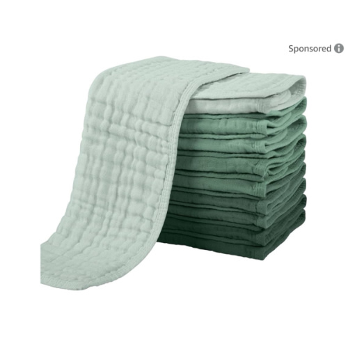 Yoofoss Muslin Burp Cloths for Baby 10 Pack 100% Cotton Baby Washcloths for Boys Girls Large 20''X10'' Super Soft and Absorbent Gradient Green