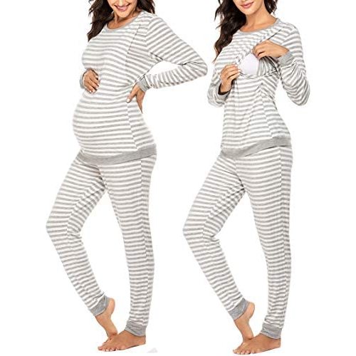 Ekouaer Nursing Pajama Set Long Sleeve Maternity Sleepwear Labor Delivery Pjs Breastfeeding Thermal Underwear Clothes
