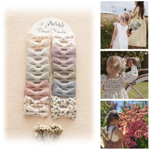 Baby Toddler Little Girls Hair Ties with 2" Linen Bows, 20 pcs No Damage Elastic Nylon Ponytail Holders Scrunchies for girls, Small Hair Accessories for Kids Thick or Thin Hair