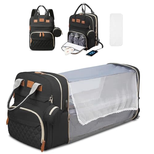 JSTPRO Diaper Bag Backpack, Large Diaper Bag with Changing Station, Baby Diaper Bag, New Mom Gifts, Lightweight Waterproof Unisex Diaper Bag with Insulated Pockets and USB Charging Port, Black