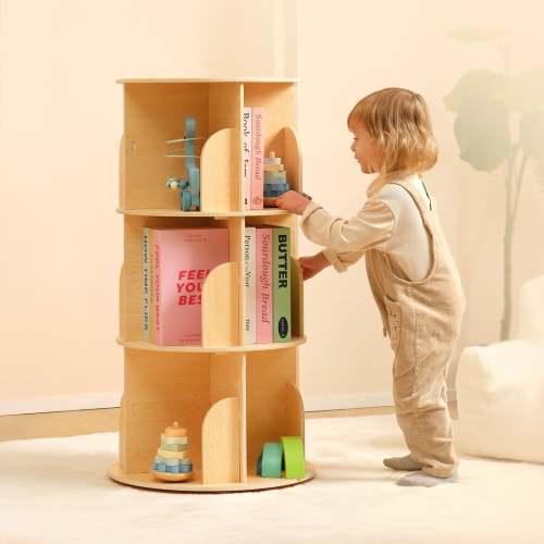 OOOK Plywood Kids Rotating Bookshelf,Small Corner Bookshelf,Standing B