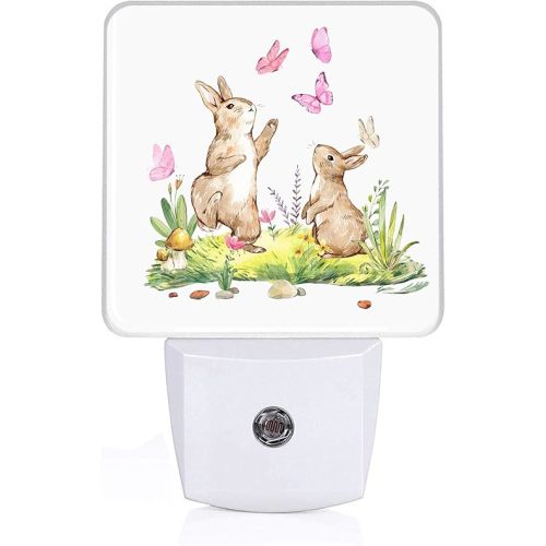Cute Rabbits Butterfly Night Light, Plug-into Wall Happy Easter Bunny Animals Nightlight Lamp with Dusk to Dawn Sensor, Led Lamp 0.5W Energy Efficient for Boys Girls Adults Home Decor