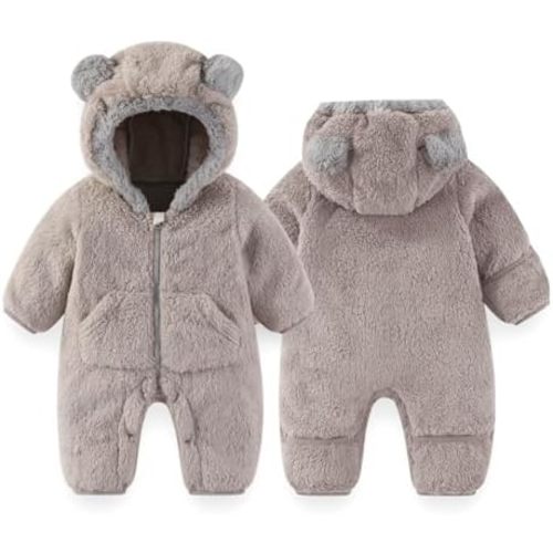Newborn Baby Bear Outfit Suit With Fold-Over Mittens Footies Girls Boys Winter Fleece Clothes Hooded Romper Snowsuit
