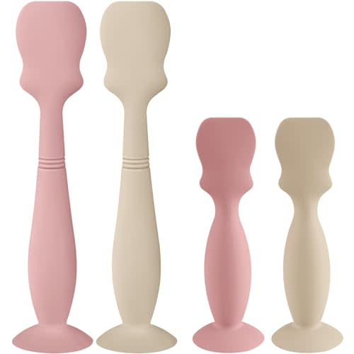 4 Pack Baby Diaper Cream Brush, Diaper Cream Spatula Applicator Silicone Baby Butt Paste Spatula for Babies, Newborn, 2 x Large Size, 2 x Small Size (2 x Sand, 2 x Blush)